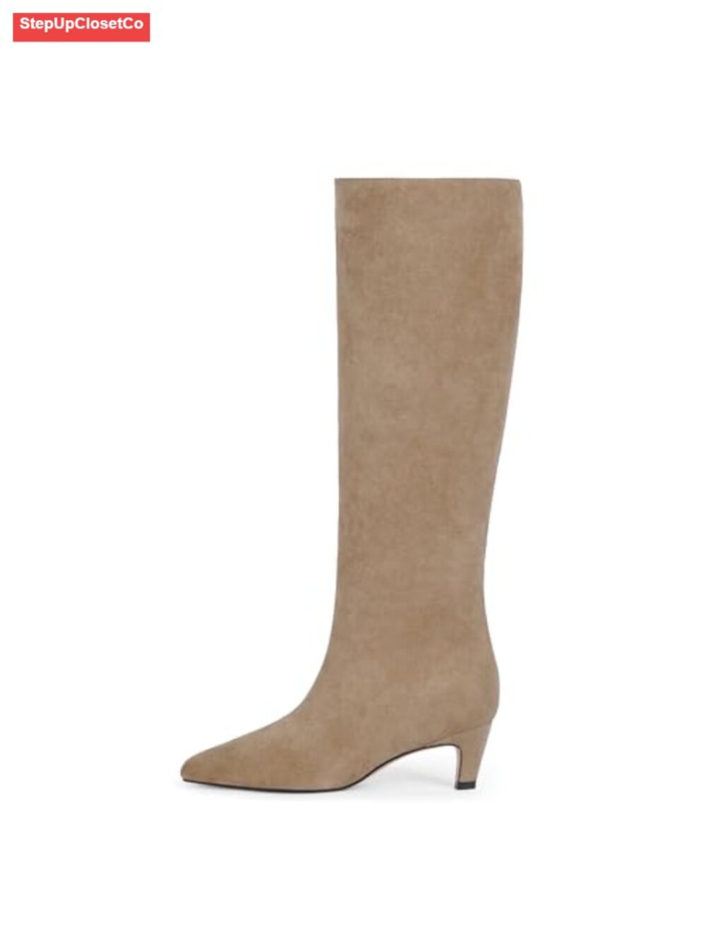 Kitten Heel Knee High Boots Square Toe Faux Suede Tall Boots